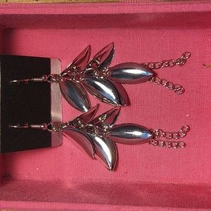 Silver earrings with leaves.